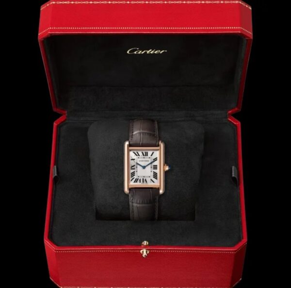 Cartier Tank Series W1529856 (Small, Stainless Steel, Pearl Silver Dial, Brown Crocodile Leather Strap)