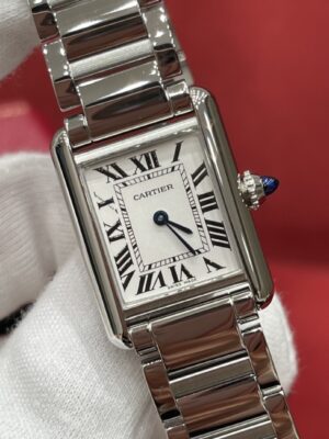 Cartier Tank Series WSTA0051 (Small, Stainless Steel, Pearl Silver Dial, Metal Strap)