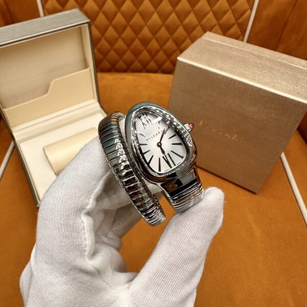 Bvlgari Serpenti Series 101828 SP35C6SS.1T/L (White, Stainless Steel, Pink Spinel Crown, Swiss Quartz Movement)