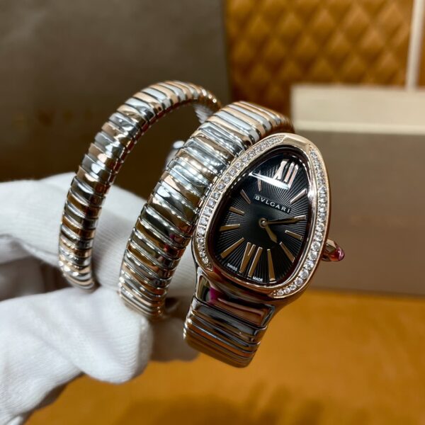 Bvlgari Serpenti Series 102099 SP35BSPGD.2T (Black, Rose Gold, Diamond-Studded, Ceramic Crown, Swiss Quartz Movement)