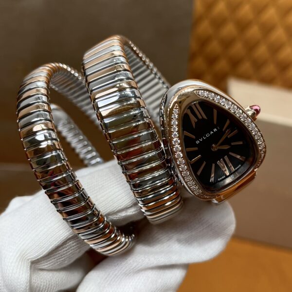 Bvlgari Serpenti Series 102099 SP35BSPGD.2T (Black, Rose Gold, Diamond-Studded, Ceramic Crown, Swiss Quartz Movement)