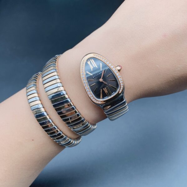 Bvlgari Serpenti Series 102099 SP35BSPGD.2T (Black, Rose Gold, Diamond-Studded, Ceramic Crown, Swiss Quartz Movement)