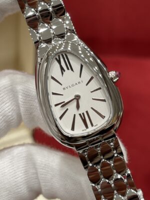 BVLGARI SERPENTI Series 103141 (Silver, Stainless Steel, Opal Dial, Natural Purple-Red Gem Crown, Swiss Quartz Movement)