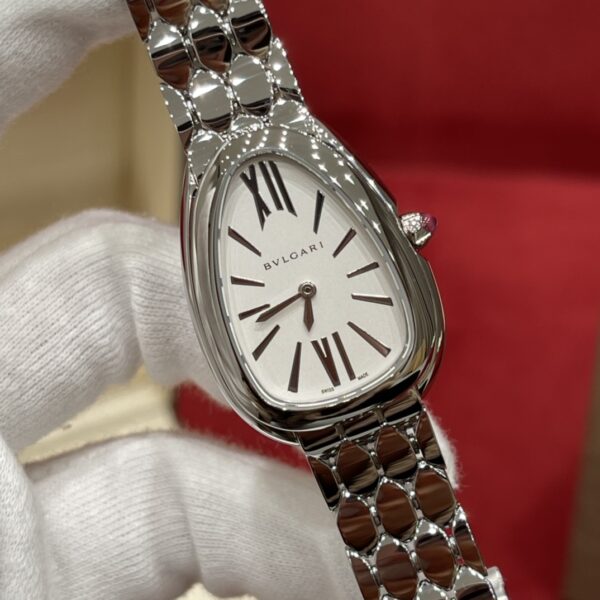 2 BVLGARI SERPENTI Series 103141 (Silver, Stainless Steel, Opal Dial, Natural Purple-Red Gem Crown, Swiss Quartz Movement)
