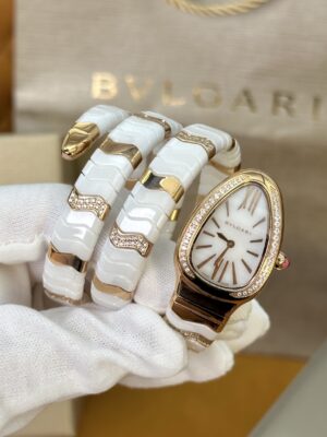 BVLGARI Serpenti 33HF00 (White Dial, Rose Gold & Ceramic)
