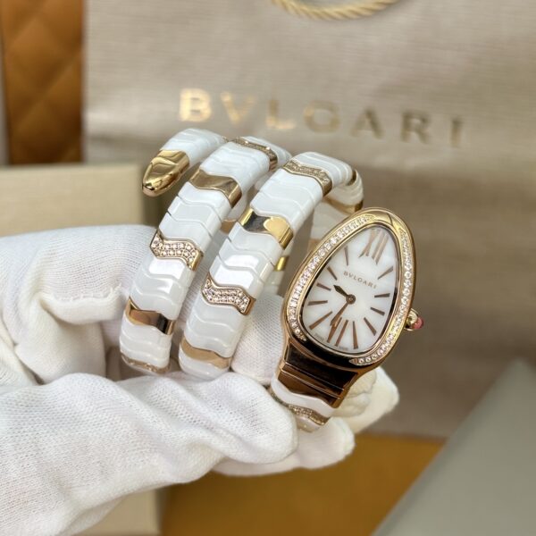 BVLGARI Serpenti 33HF00 (White Dial, Rose Gold & Ceramic)