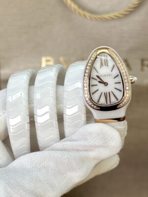 BVLGARI Serpenti 33HF00 (White Dial, 18K Rose Gold & Ceramic)