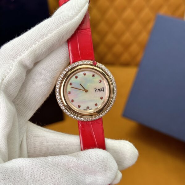 3 Piaget Limelight Movement - Ruby and Mother-of-Pearl Dial with Alligator Strap G0A43090 (Red & White)