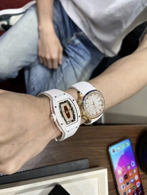 3 Richard Mille RM07-01 (White Ceramic, Red Bezel with Diamonds)