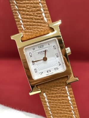 Hermès Heure H Watch (White Dial, Gold Brown Epsom Calf Leather Strap)