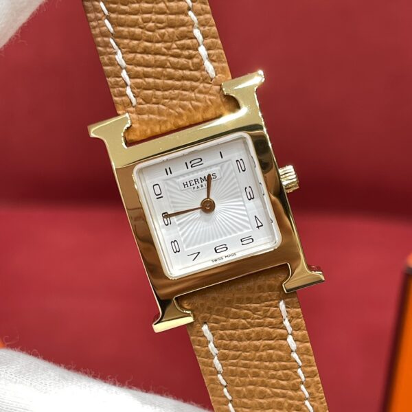 Hermès Heure H Watch (White Dial, Gold Brown Epsom Calf Leather Strap)