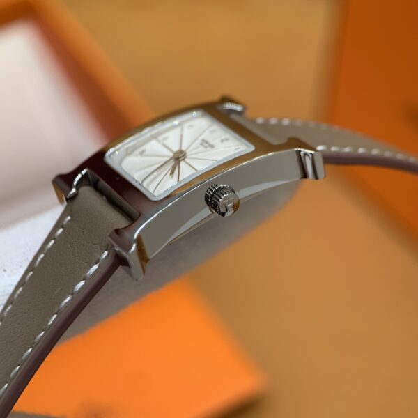 Hermès Heure H Watch (White Dial, Elephant Grey Swift Calf Leather Strap)
