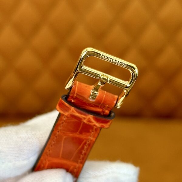 Hermès Heure H Watch (Mother of Pearl Dial, Orange Crocodile Leather Strap)