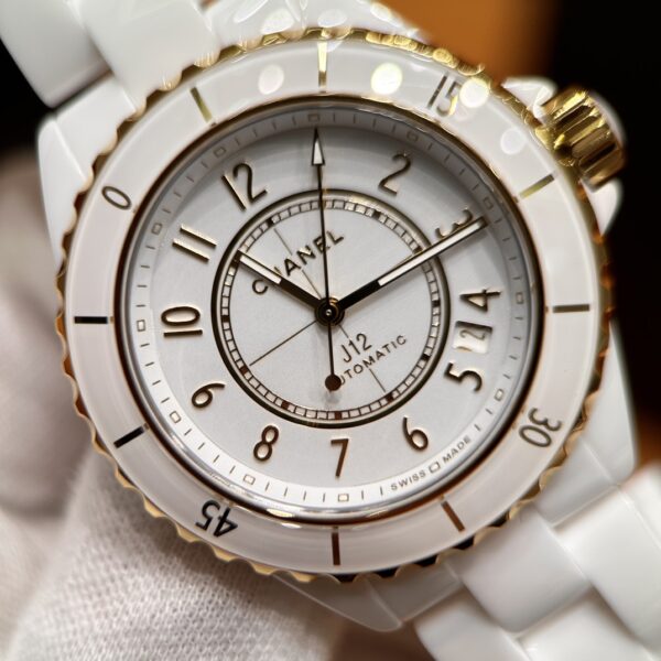 Chanel J12 Series H9540 (Ceramic & 18K Yellow Gold, White Dial)
