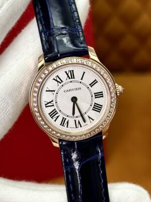 Cartier London WJRN0009 (Stainless Steel, Blue Sapphire, Silver Dial, Navy Blue Alligator Leather Strap)