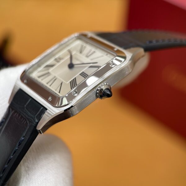 Cartier Santos Series WSSA0022 (Large Size, Stainless Steel with Blue Crocodile Leather Strap)