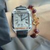Cartier Santos Series WSSA0022 (Large Size, Stainless Steel with Blue Crocodile Leather Strap)