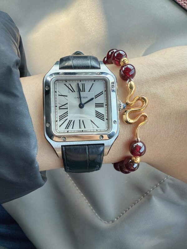 Cartier Santos Series WSSA0022 (Large Size, Stainless Steel with Blue Crocodile Leather Strap)