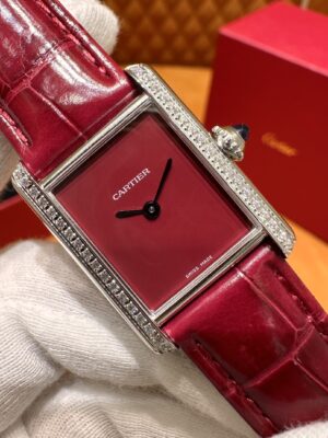 Cartier Tank Series W4TA0022 (Small Size, Red Dial, Red Crocodile Leather Strap, 40 Diamonds)