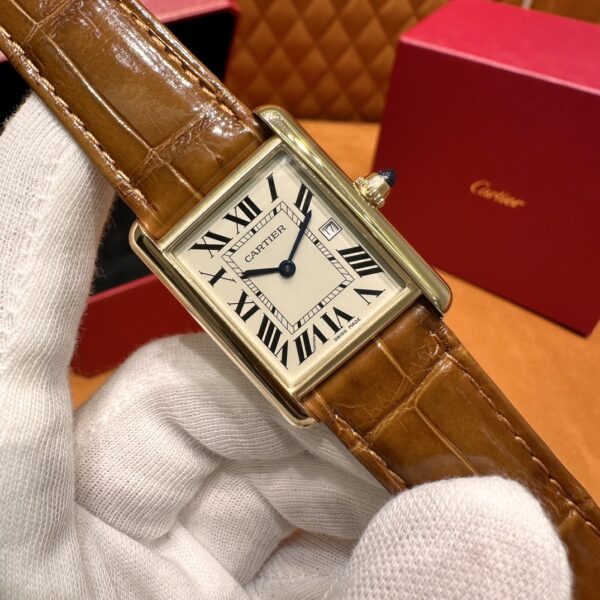 Cartier Tank Series W1529756 (Small Size, 18K Gold, Pearl Silver Dial, Brown Crocodile Leather Strap)