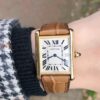 Cartier Tank Series W1529756 (Small Size, 18K Gold, Pearl Silver Dial, Brown Crocodile Leather Strap)