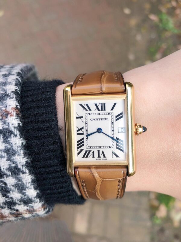 Cartier Tank Series W1529756 (Small Size, 18K Gold, Pearl Silver Dial, Brown Crocodile Leather Strap)