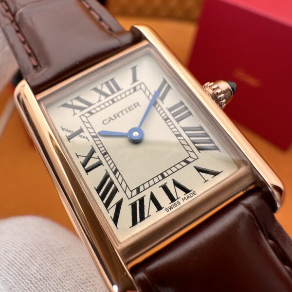 Cartier Tank Series W1529856 (Small, Stainless Steel, Pearl Silver Dial, Brown Crocodile Leather Strap)