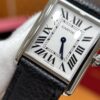 Cartier Tank Series WSTA0041 (New Medium, Stainless Steel, Pearl Silver Dial, Black Calfskin Leather Strap)