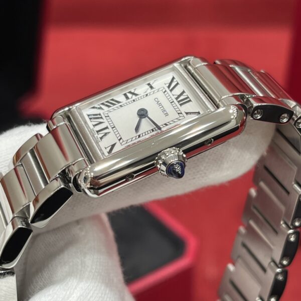 Cartier Tank Series WSTA0051 (Small, Stainless Steel, Pearl Silver Dial, Metal Strap)