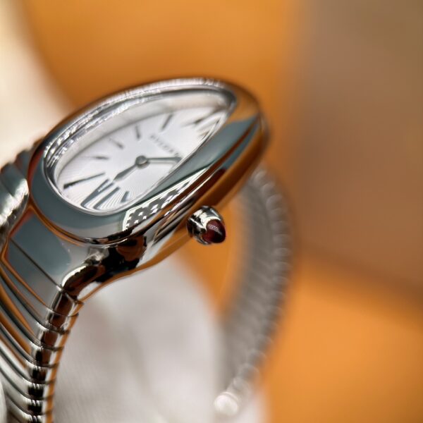 Bvlgari Serpenti Series 101828 SP35C6SS.1T/L (White, Stainless Steel, Pink Spinel Crown, Swiss Quartz Movement)