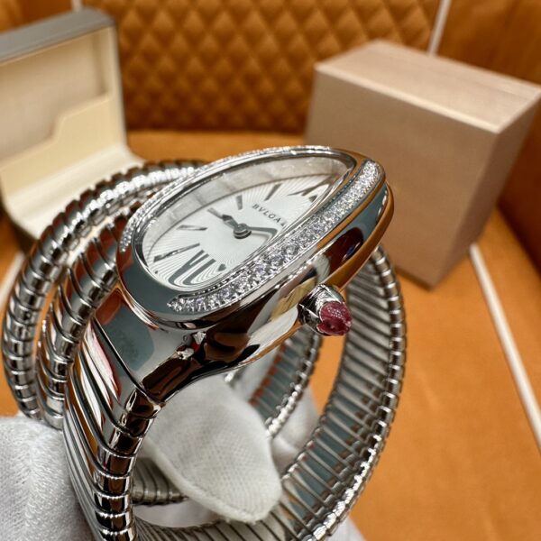 3 Bvlgari Serpenti Series 101910 SP35C6SDS.2T (Silver, Stainless Steel, Diamond-Studded, Pink Spinel Crown, Swiss Quartz Movement)