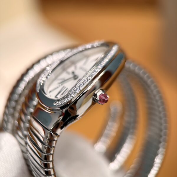 3 Bvlgari Serpenti Series 101910 SP35C6SDS.2T (Silver, Stainless Steel, Diamond-Studded, Pink Spinel Crown, Swiss Quartz Movement)