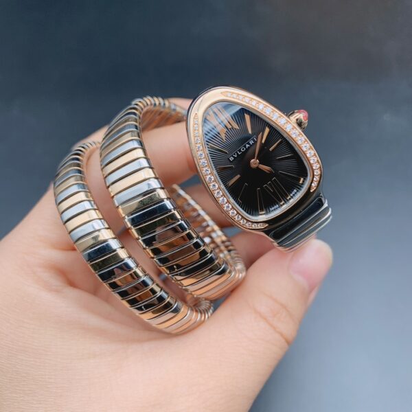 Bvlgari Serpenti Series 102099 SP35BSPGD.2T (Black, Rose Gold, Diamond-Studded, Ceramic Crown, Swiss Quartz Movement)