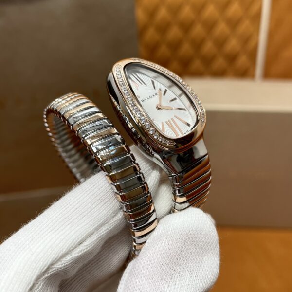 Bvlgari Serpenti Series 102237 SP35C6SPGD.1T (White, Rose Gold, Diamond-Studded, Pink Sapphire Crown, Swiss Quartz Movement)
