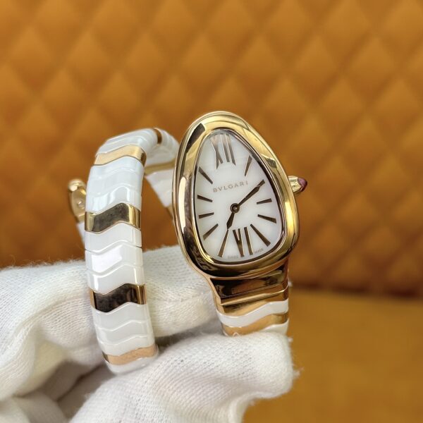 BVLGARI Serpenti 27HF00 (White Dial, Rose Gold & Ceramic)