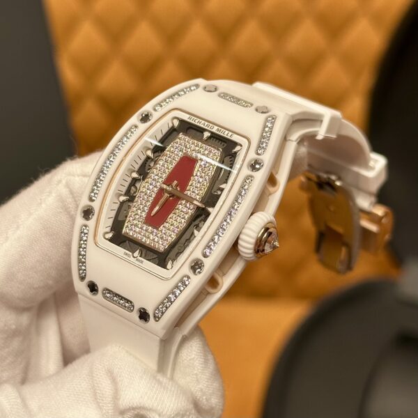 4 Richard Mille RM07-01 (White Ceramic, Red Bezel with Diamonds)