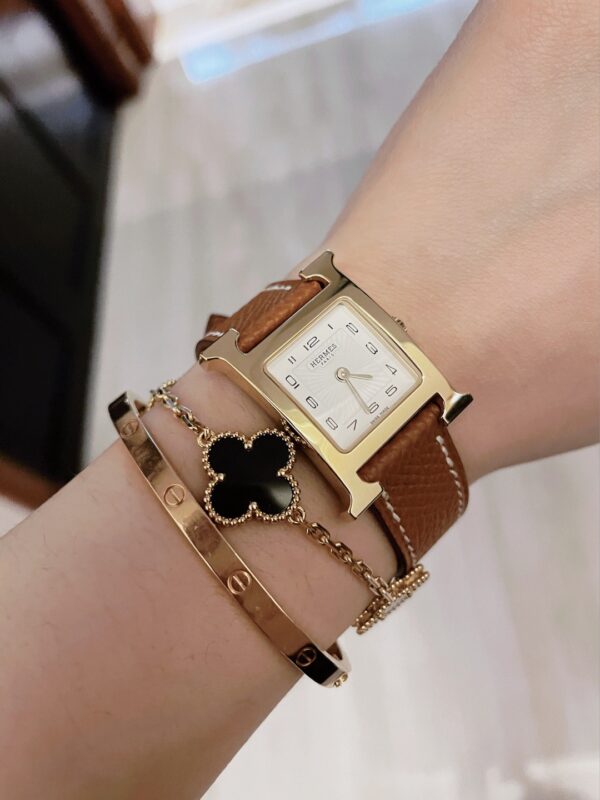 Hermès Heure H Watch (White Dial, Gold Brown Epsom Calf Leather Strap)