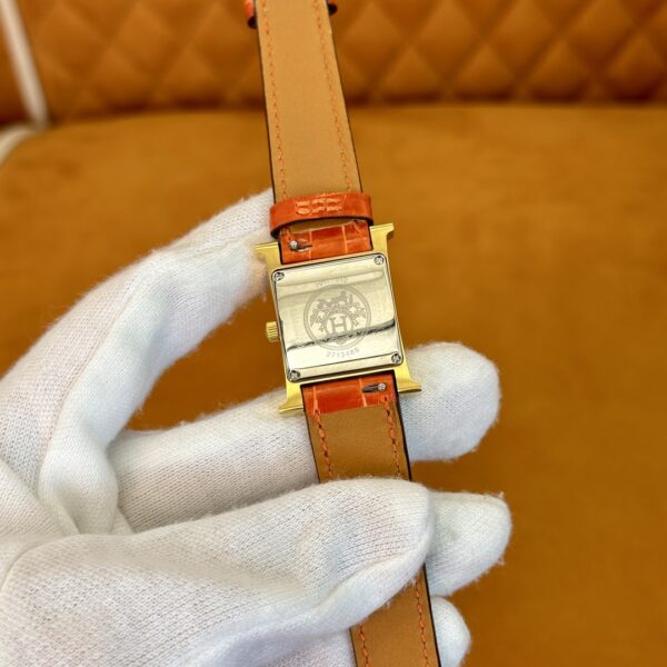 Hermès Heure H Watch (Mother of Pearl Dial, Orange Crocodile Leather Strap)