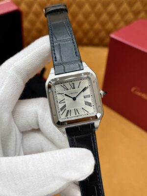Cartier Santos Series WSSA0022 (Large Size, Stainless Steel with Blue Crocodile Leather Strap)