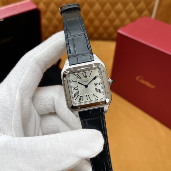 Cartier Santos Series WSSA0022 (Large Size, Stainless Steel with Blue Crocodile Leather Strap)