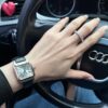 Cartier Santos Series WSSA0022 (Large Size, Stainless Steel with Blue Crocodile Leather Strap)