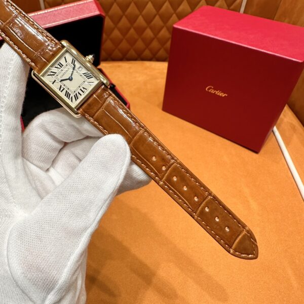 Cartier Tank Series W1529756 (Small Size, 18K Gold, Pearl Silver Dial, Brown Crocodile Leather Strap)