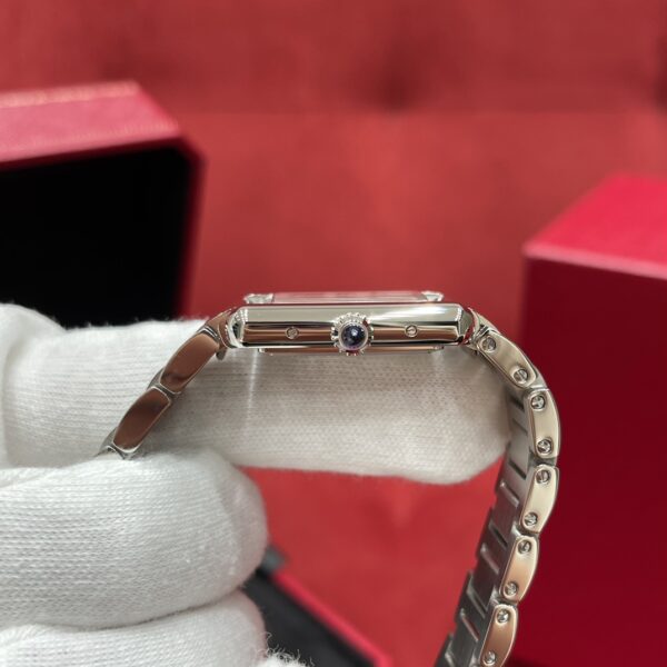 Cartier Tank Series WSTA0051 (Small, Stainless Steel, Pearl Silver Dial, Metal Strap)