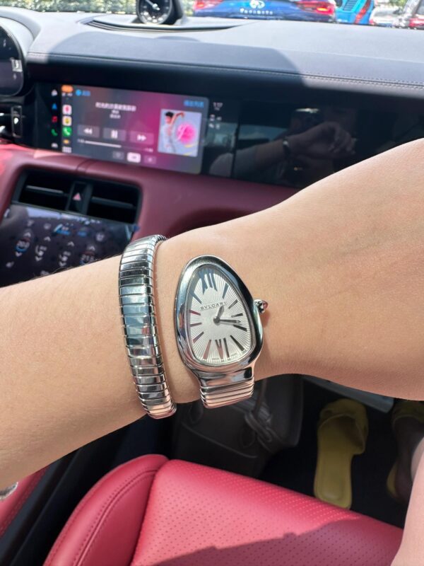 Bvlgari Serpenti Series 101828 SP35C6SS.1T/L (White, Stainless Steel, Pink Spinel Crown, Swiss Quartz Movement)