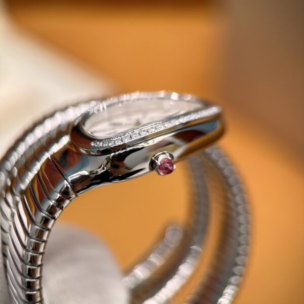 4 Bvlgari Serpenti Series 101910 SP35C6SDS.2T (Silver, Stainless Steel, Diamond-Studded, Pink Spinel Crown, Swiss Quartz Movement)