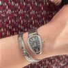 BVLGARI SERPENTI Series 103524 (Silver, Stainless Steel, Diamond Bezel, White Lacquered Dial, Pink Spinel Crown, Swiss Quartz Movement)