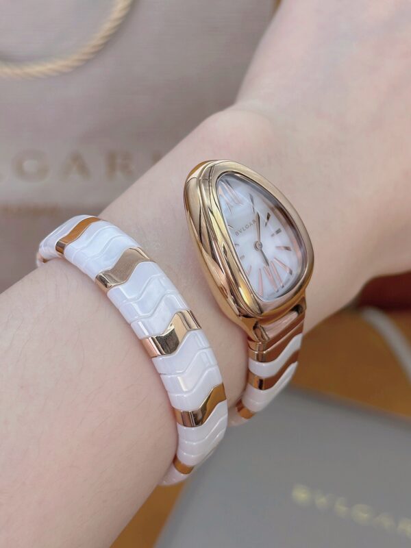 BVLGARI Serpenti 27HF00 (White Dial, Rose Gold & Ceramic)