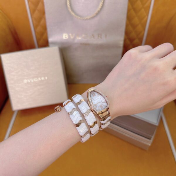 BVLGARI Serpenti 33HF00 (White Dial, Rose Gold & Ceramic)