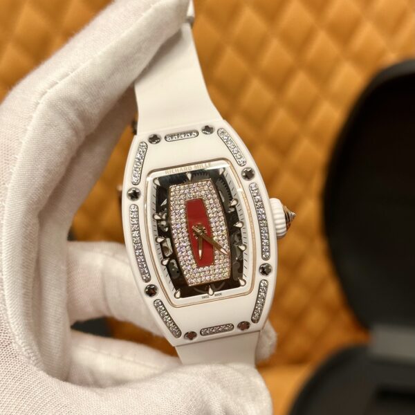 5 Richard Mille RM07-01 (White Ceramic, Red Bezel with Diamonds)