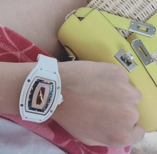5 Richard Mille RM07-01 (White Ceramic, Red Bezel with Diamonds)